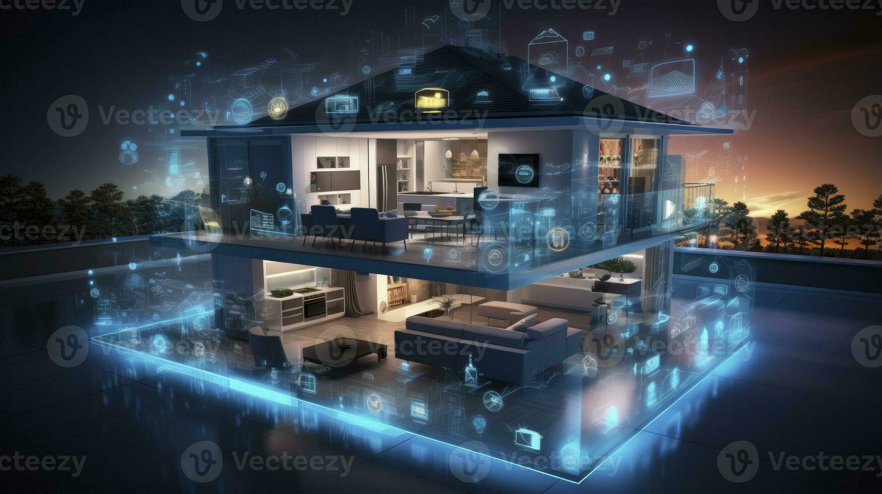 AI generated A Glimpse into the Connected Smart Home of Tomorrow. AI Generated photo