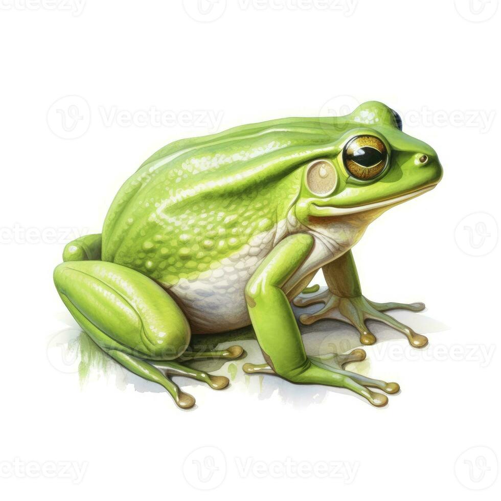 AI generated Watercolor green frog on white background.  AI Generated photo