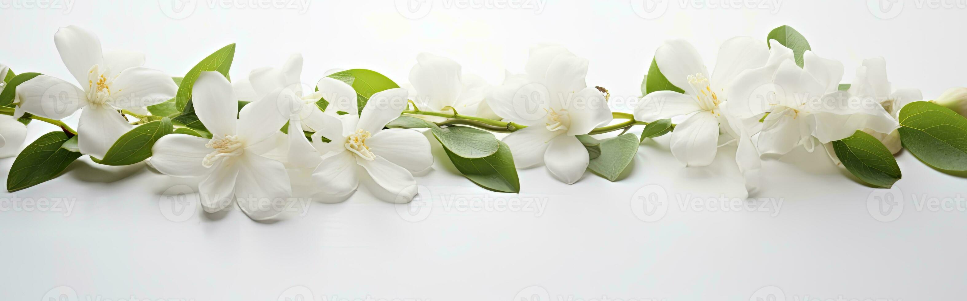 AI generated Jasmine flowers on white surface. AI Generated photo