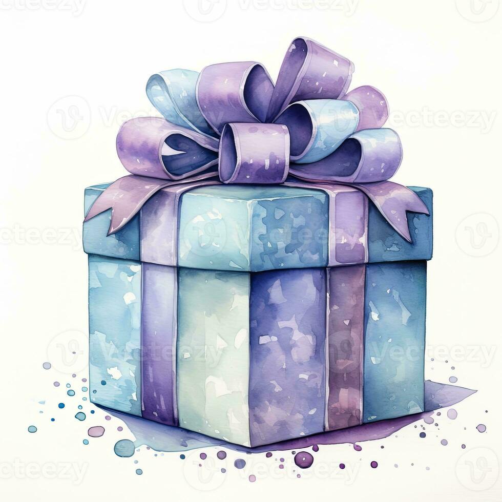 AI generated Watercolor birthday present with bow isolated on white background.  AI Generated photo