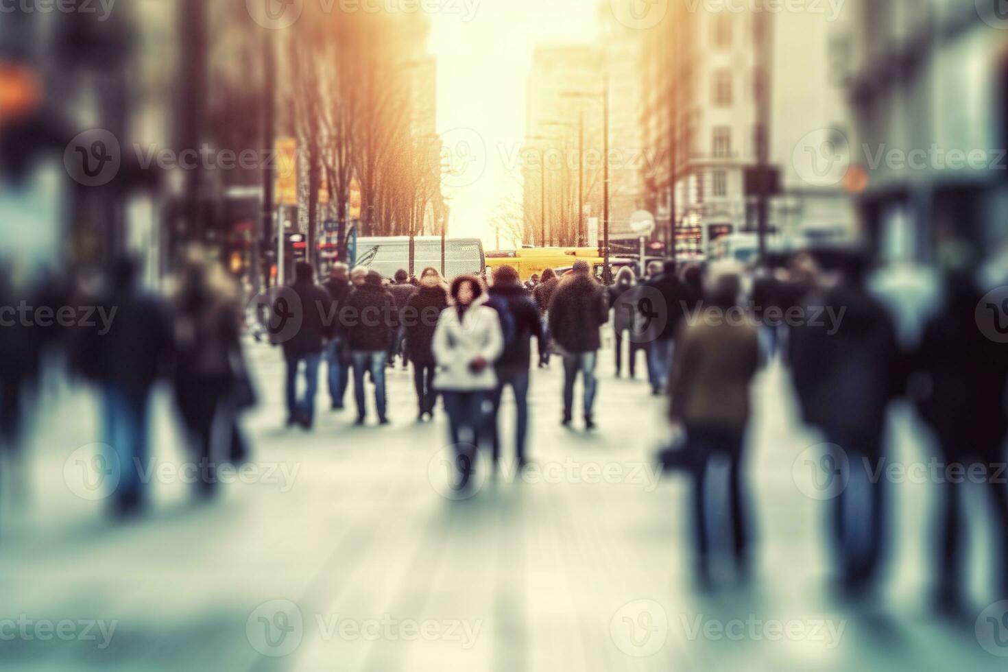 AI generated Blurred business people walking in the city scape. AI Generated photo