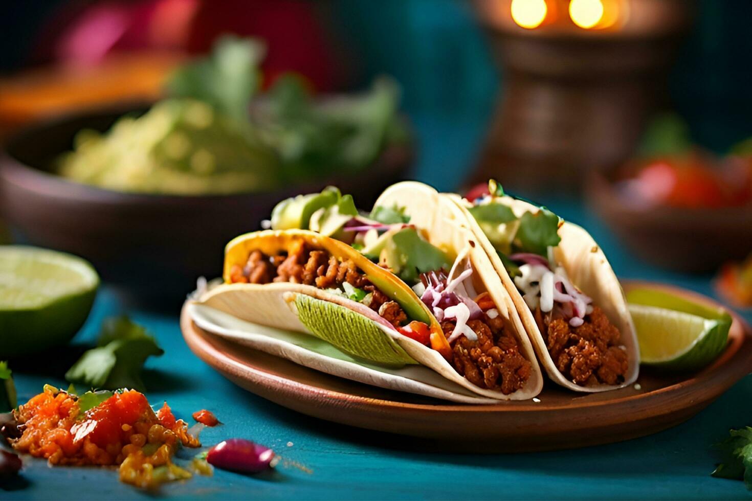 AI generated Realistic delicious tacos for display purposes photo