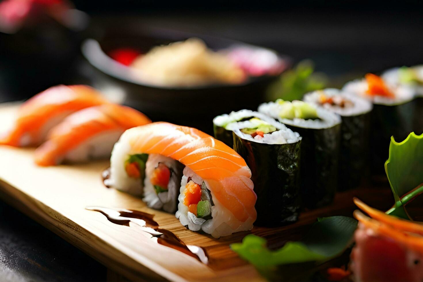 ai generado realista delicioso Sushi para monitor propósitos foto