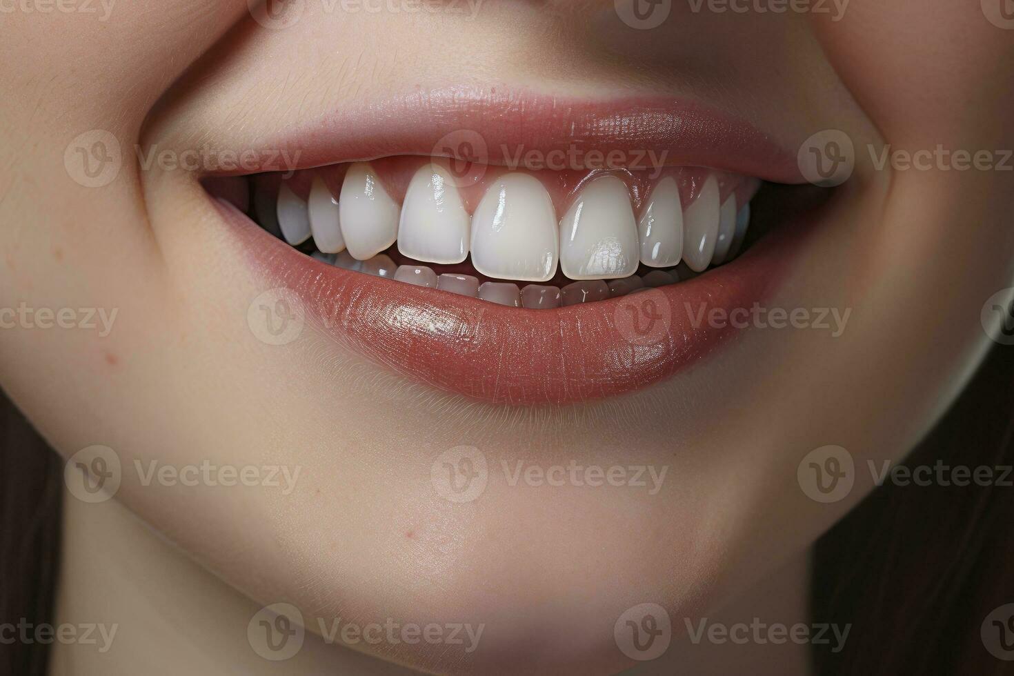 ai generado cerca arriba de un sonrisa con bonito blanco dientes. ai generado foto