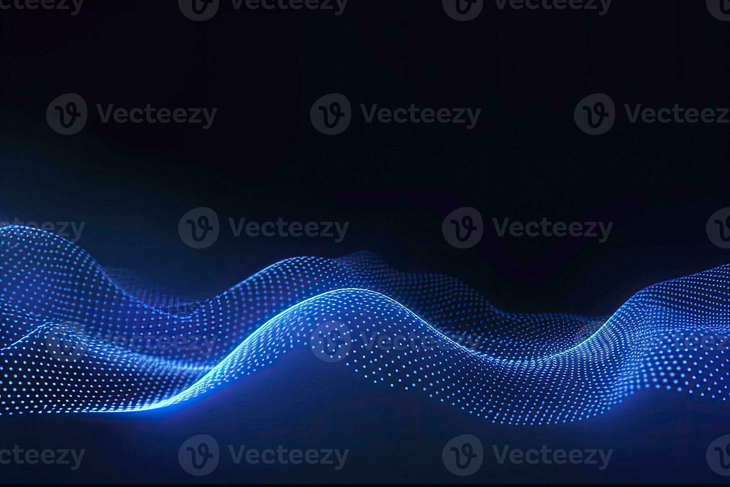 AI generated Dynamic blue particle wave. Abstract sound visualization. Digital structure of the wave flow of luminous particles. AI Generated. photo