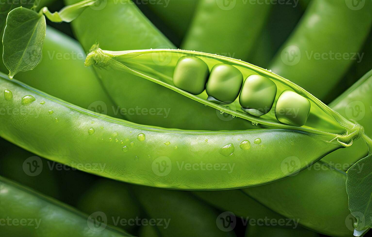 AI generated Close up of peas in pea pod. AI Generated photo