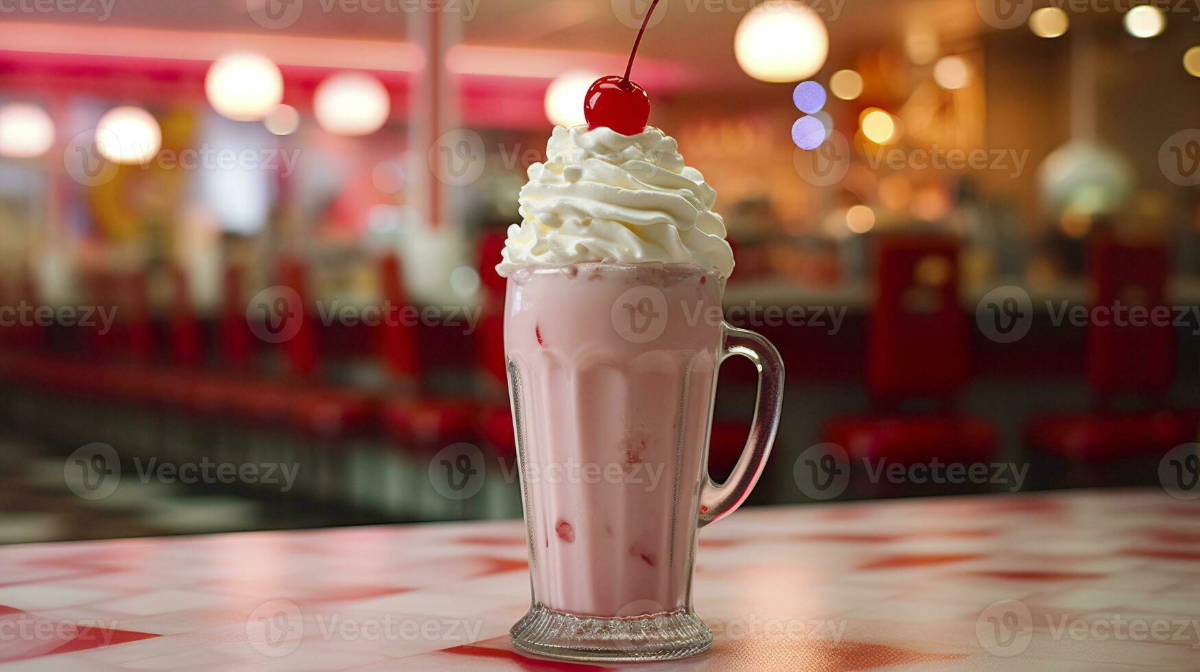 AI generated Cherry Milkshake in a Classic American Diner.  food photography concept. Generative AI photo