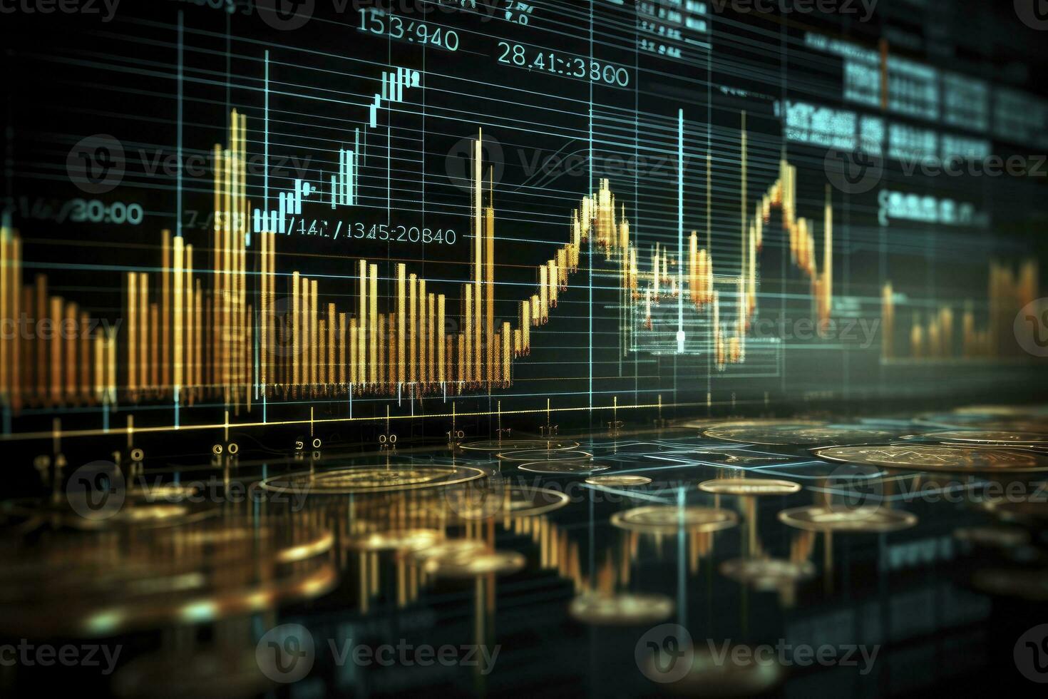 AI generated Digitally Generated Currency and Exchange Stock Chart for Finance and Economy Based Computer Software and Coding Display. AI Generated photo