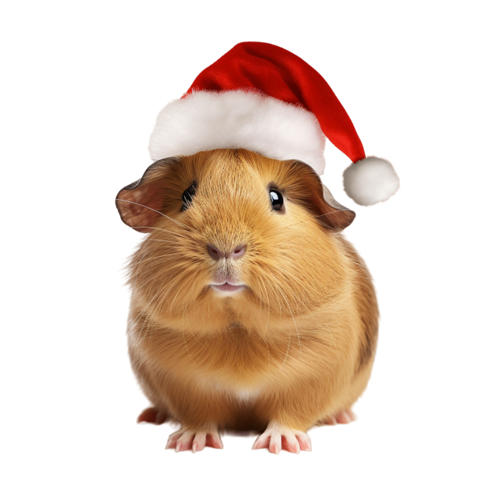 AI generated Adorable fluffy hamster Santa hat sitting Christmas present box isolated on a transparent background png