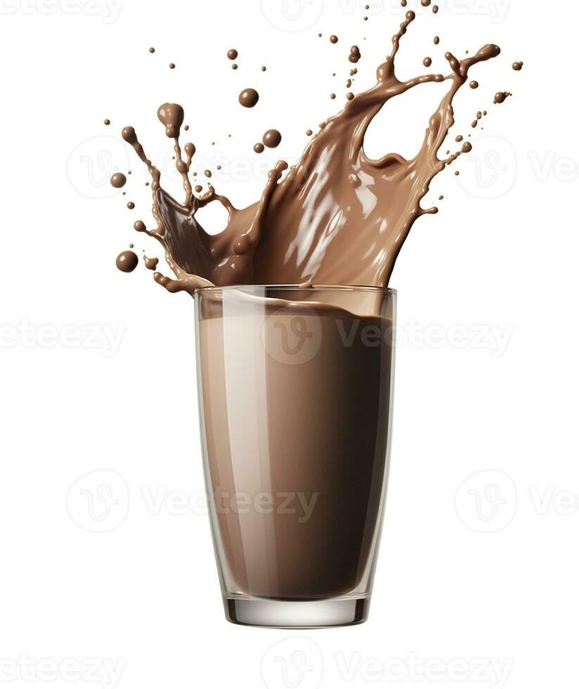 AI generated Glass with splashing cocoa, Chocolate Pouring, and splash. 3d illustration.  AI Generated photo