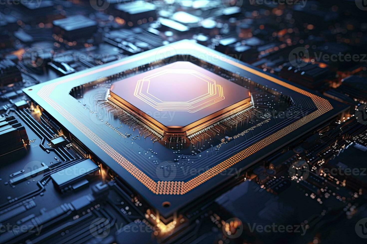 AI generated Futuristic central processor unit. Powerful Quantum CPU motherboard. AI Generated photo