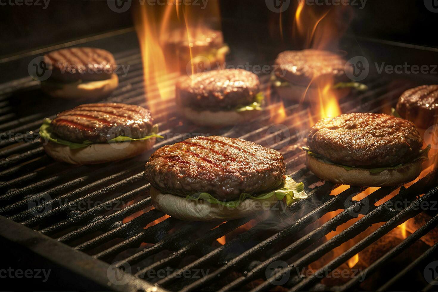 AI generated Hamburgers on the grill. AI Generated photo