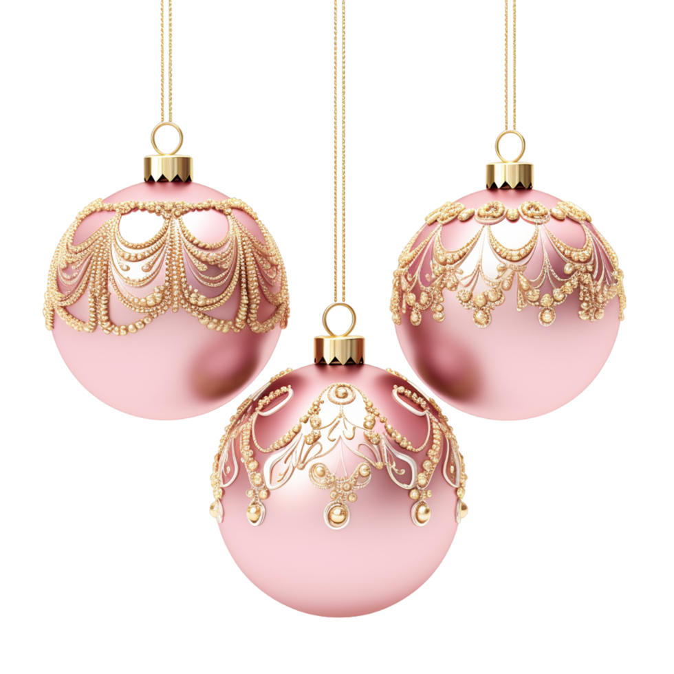 AI generated Hanging Christmas pink color ornament isolated on a transparent background png
