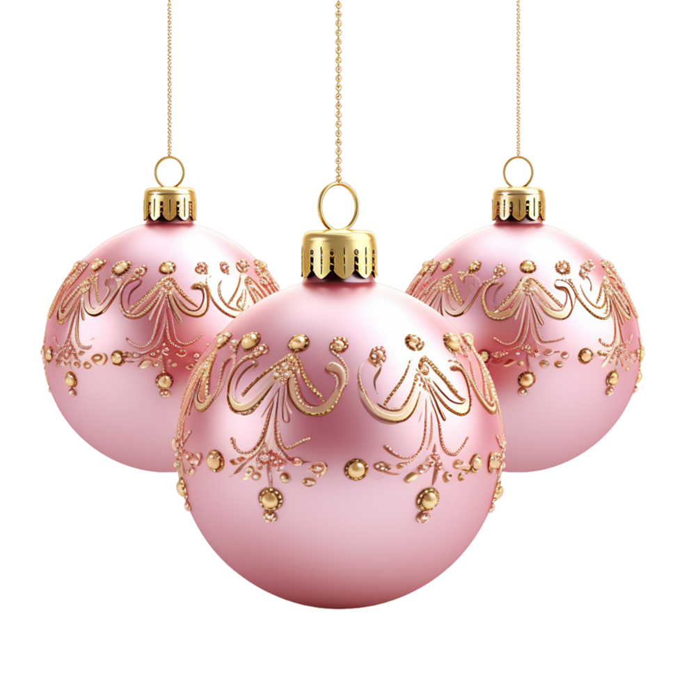 AI generated Christmas Pink hanging ornaments isolated on a transparent background png