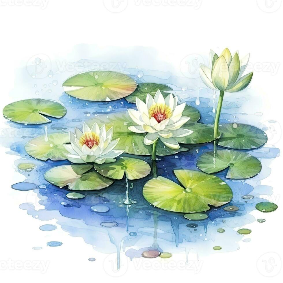 AI generated Water Lily in Pond. Watercolor design. AI Generated photo