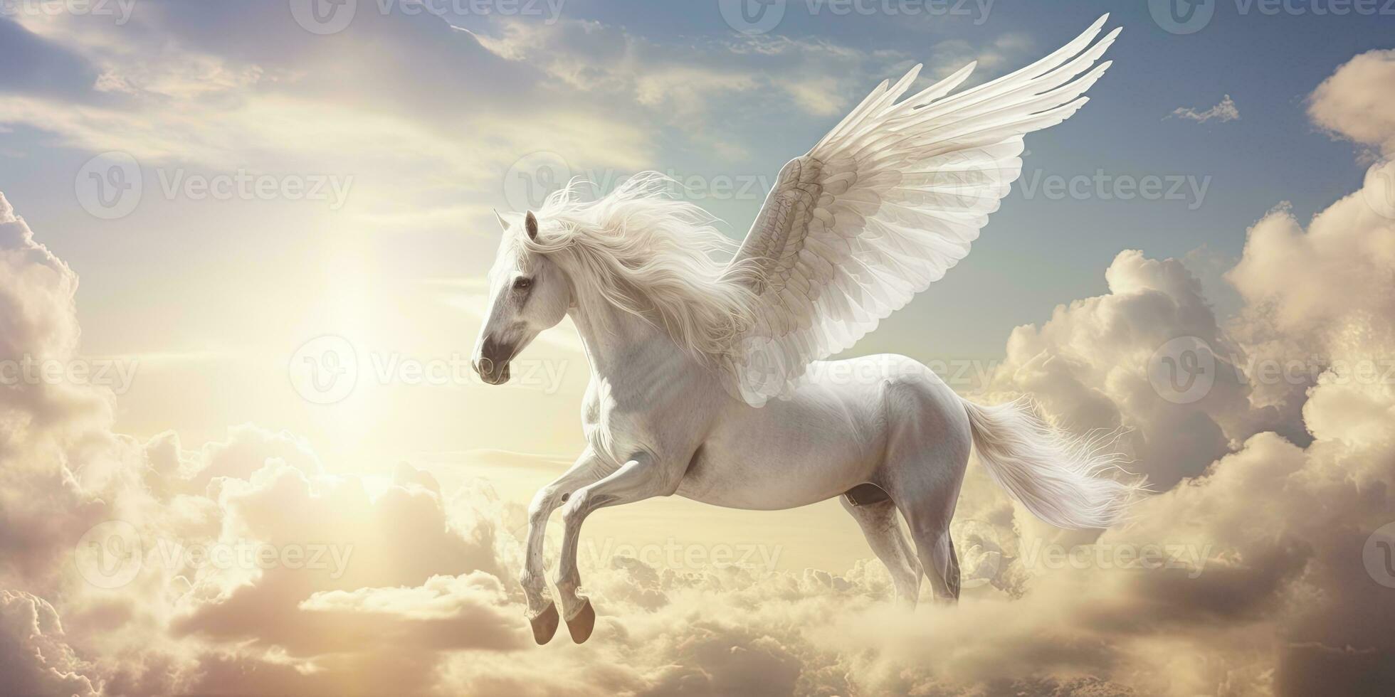 AI generated A white horse with wings. AI Generated photo