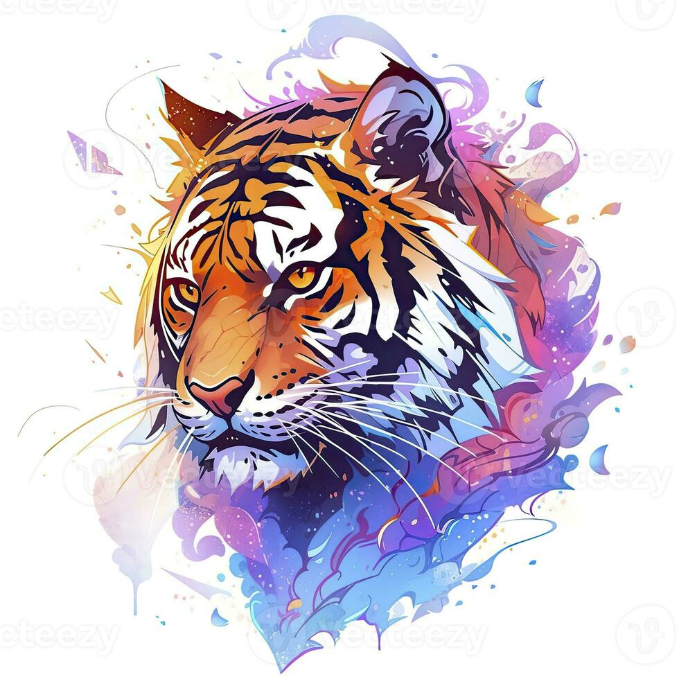 AI generated Watercolor tiger head on isolated with white background. AI Generated photo