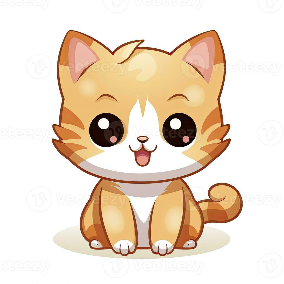 AI generated Cute Kawaii cat clipart icon white background. AI Generated photo