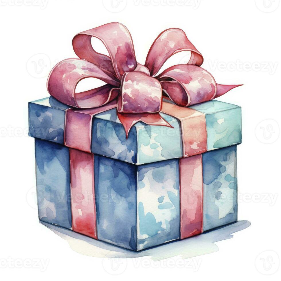 AI generated Watercolor birthday present with bow isolated on white background.  AI Generated photo