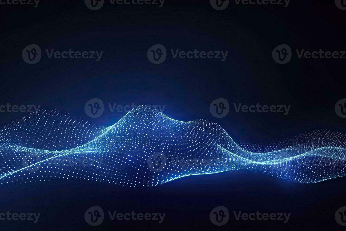 AI generated Dynamic blue particle wave. Abstract sound visualization. Digital structure of the wave flow of luminous particles. AI Generated. photo