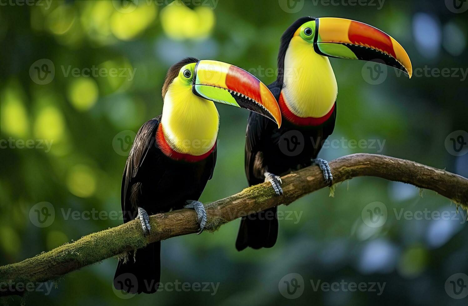 AI generated Toucan sitting on the branch in the forest. AI Generated photo