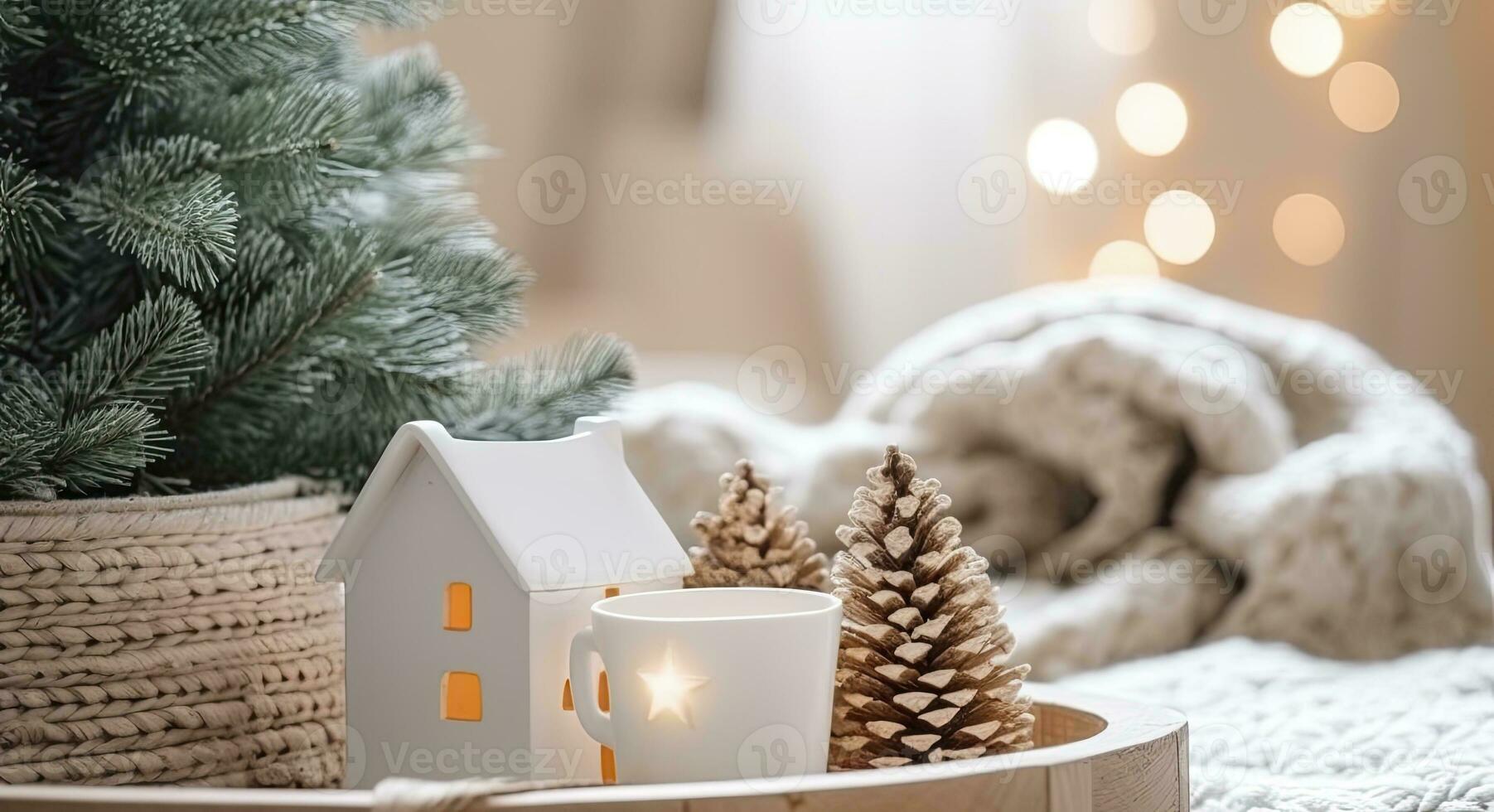 AI generated A cozy concept of festive home decoration for Christmas. AI Generated photo