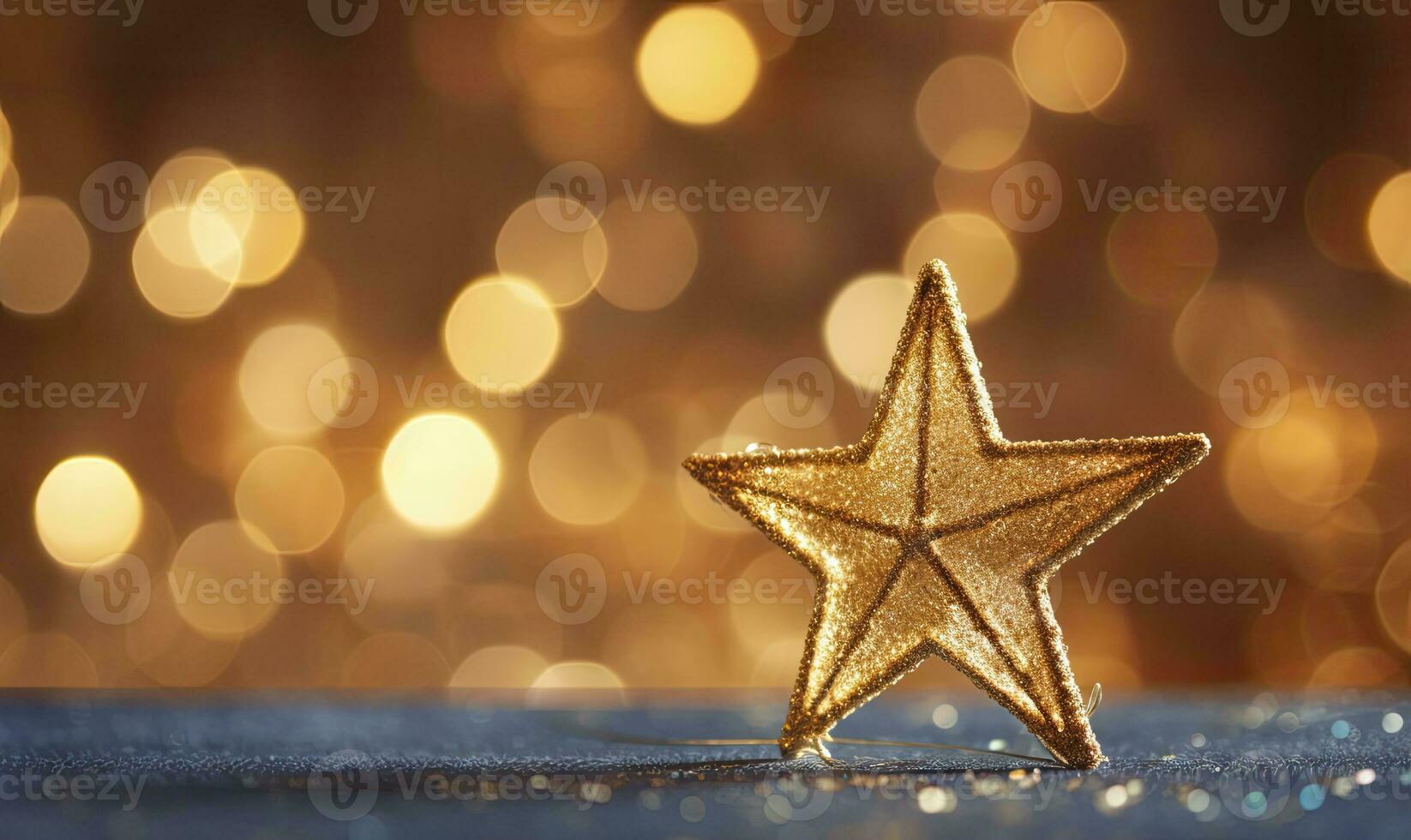 AI generated Sparkling Golden Christmas Star. Ornament Decoration Defocused Bokeh Background. AI Generated photo