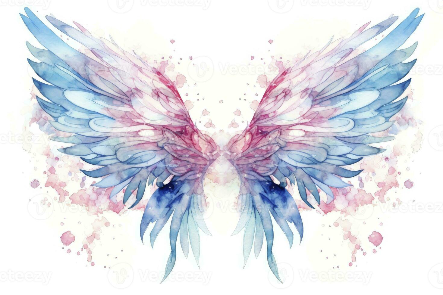 AI generated Beautiful magic watercolor blue pink wings. AI Generated photo