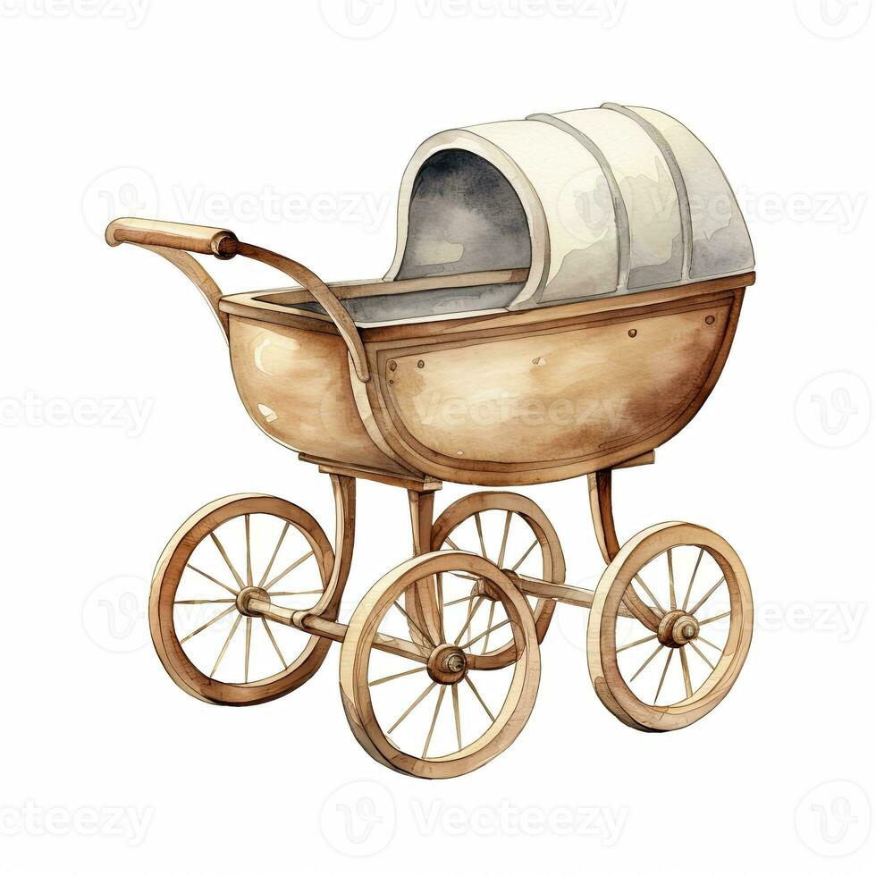 AI generated Watercolor Baby carriage Clipart on white background. AI Generated photo