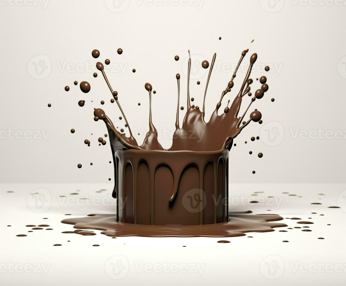 AI generated Chocolate splash with a podium, mockup background for milk product display, 3d. Generative AI photo