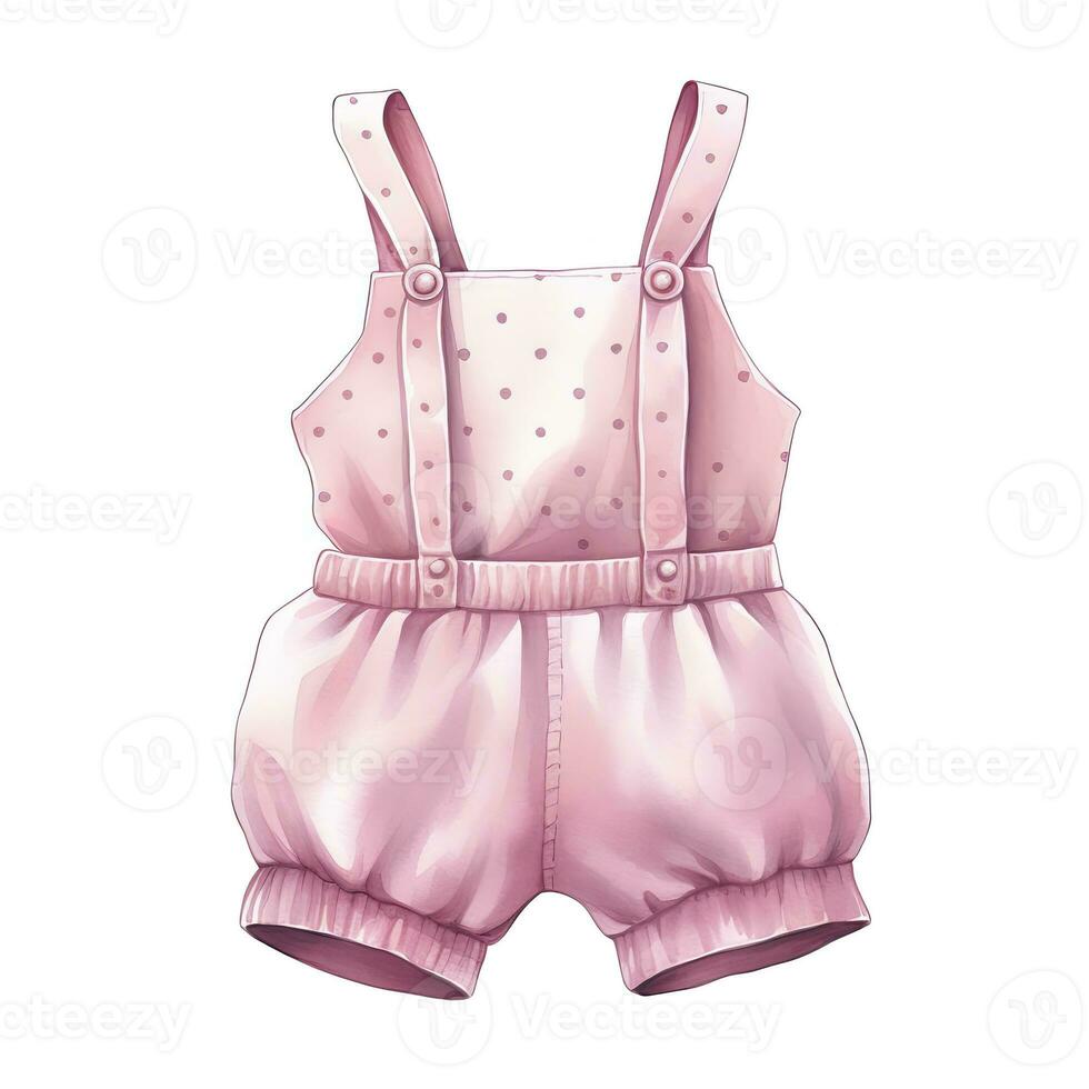 AI generated Pink baby girl romper in watercolors on a white background. AI Generated photo