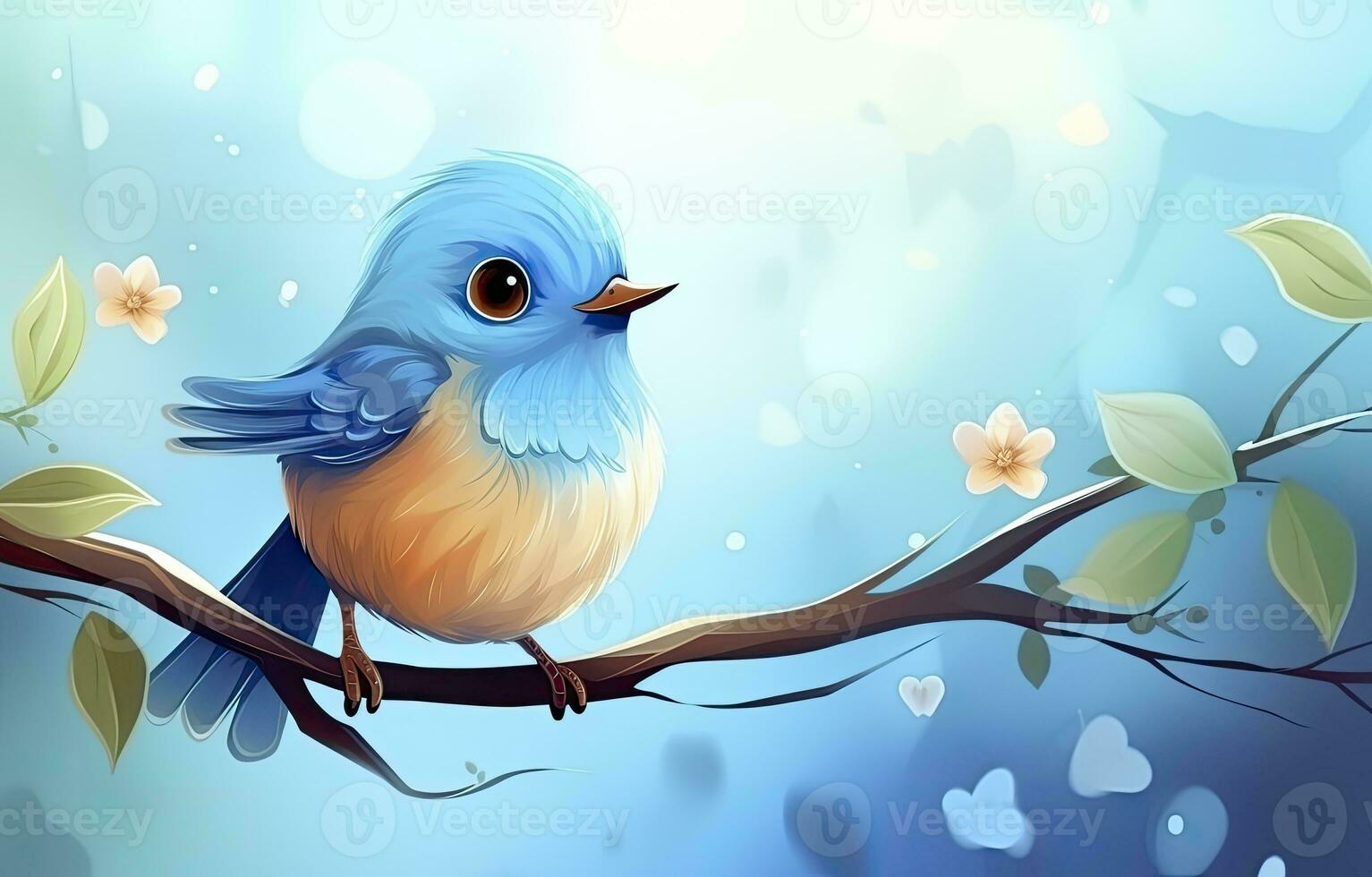 AI generated Cute little bird with a  nature background.  AI Generated. photo