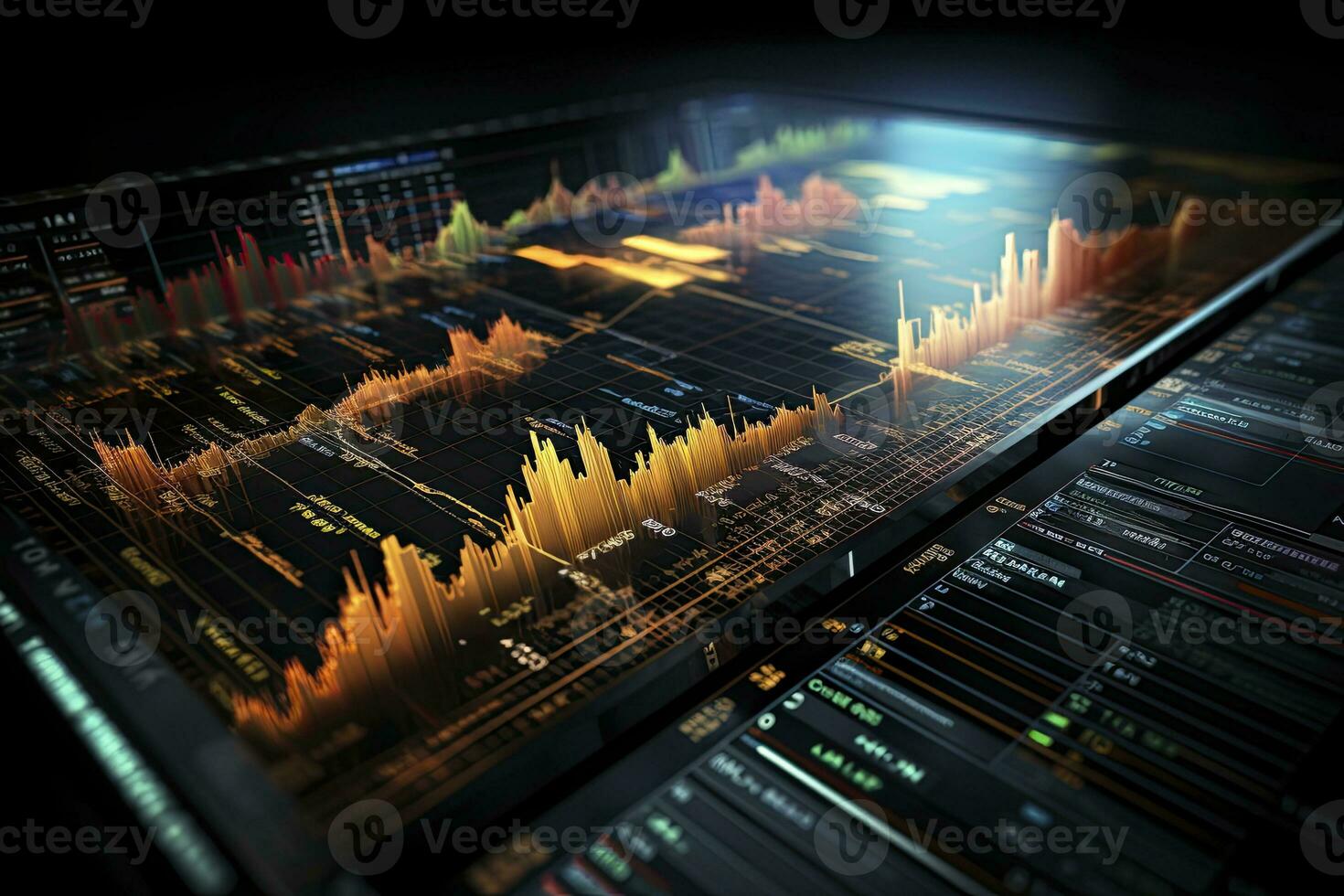AI generated Digitally Generated Currency and Exchange Stock Chart for Finance and Economy Based Computer Software and Coding Display. AI Generated photo