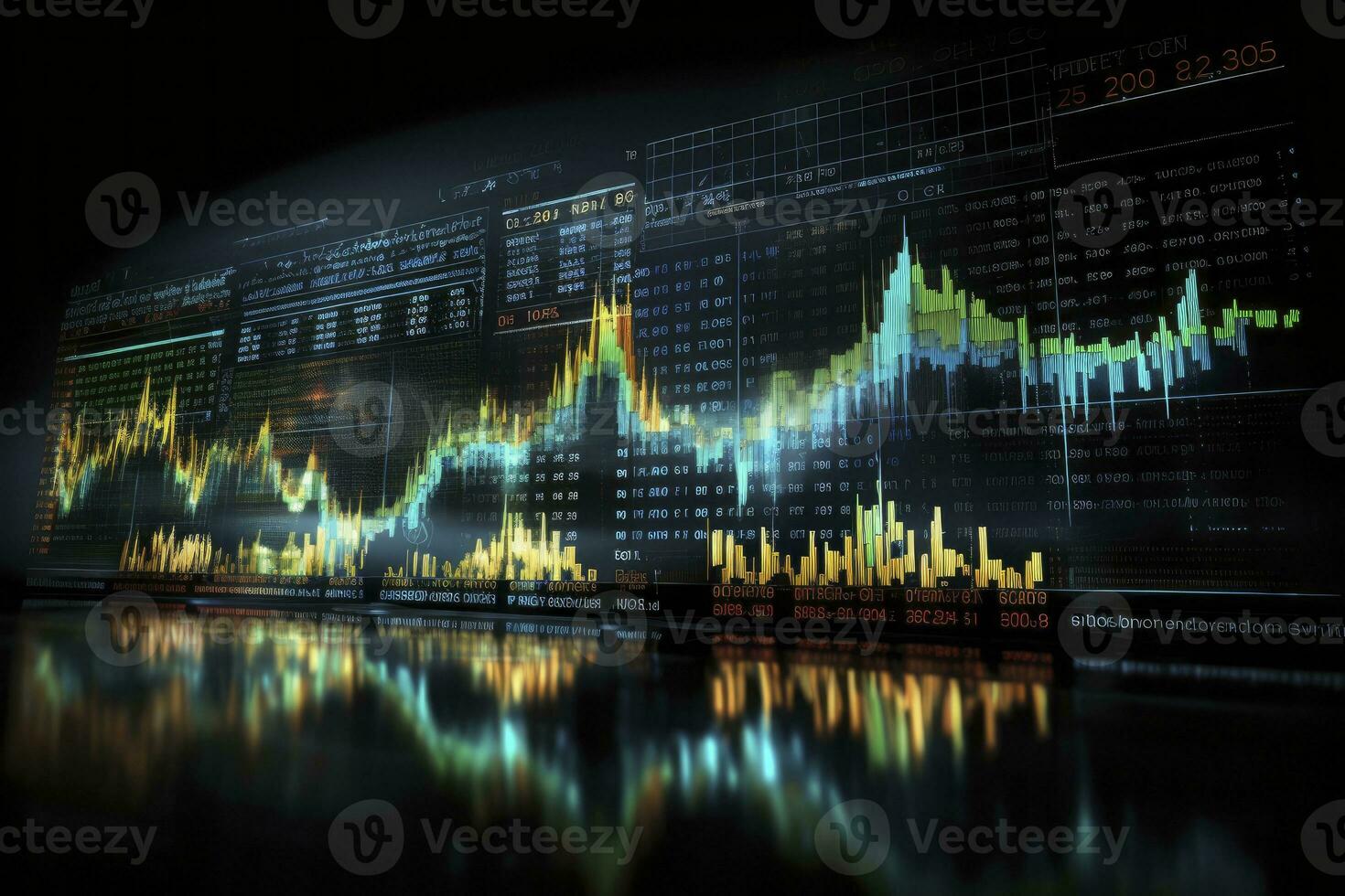 AI generated Digitally Generated Currency and Exchange Stock Chart for Finance and Economy Based Computer Software and Coding Display. AI Generated photo