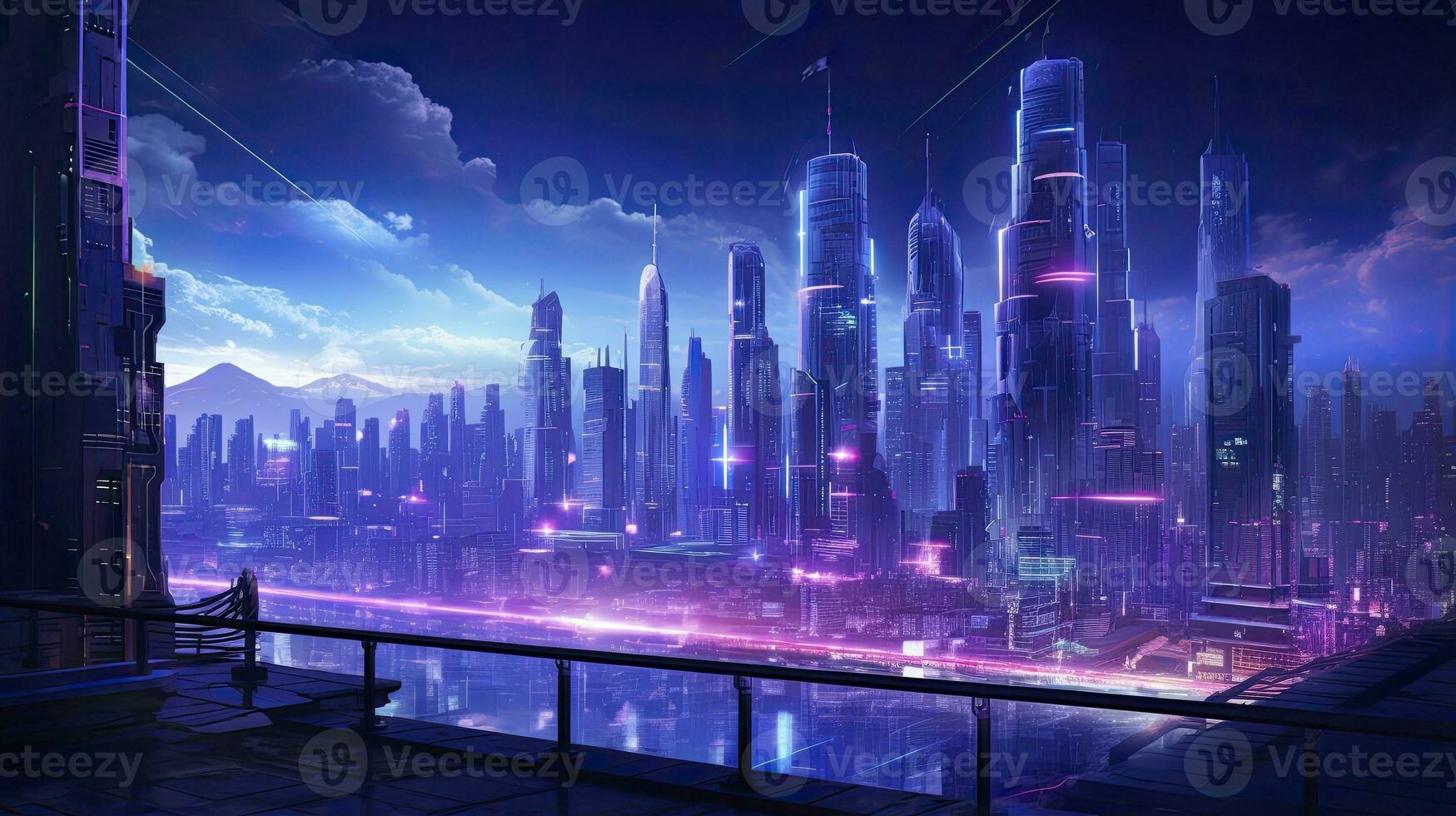 AI generated A futuristic, cyberpunk inspired cityscape at night. AI Generated photo