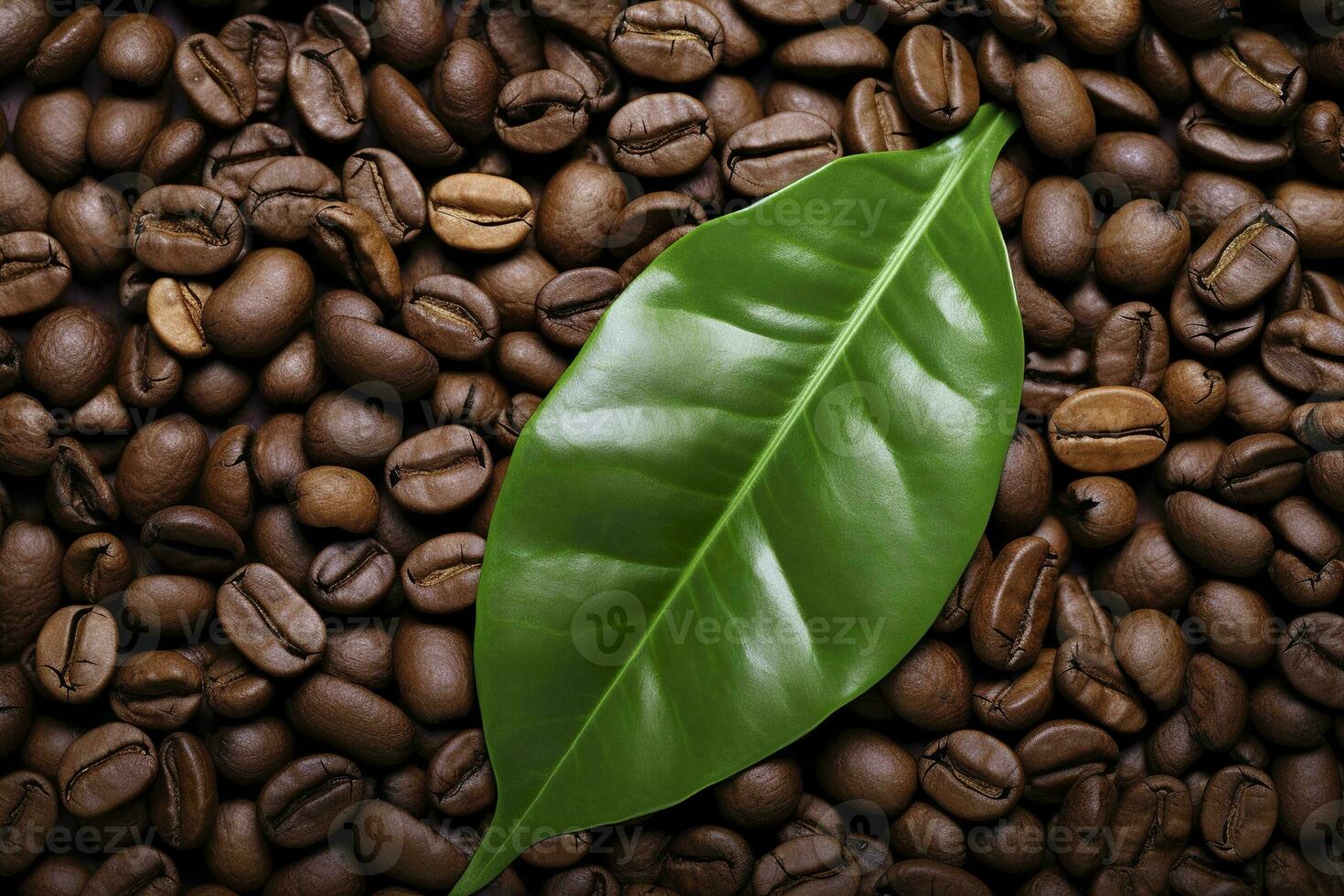 AI generated Green leaves with coffee beans as background. AI Generated photo