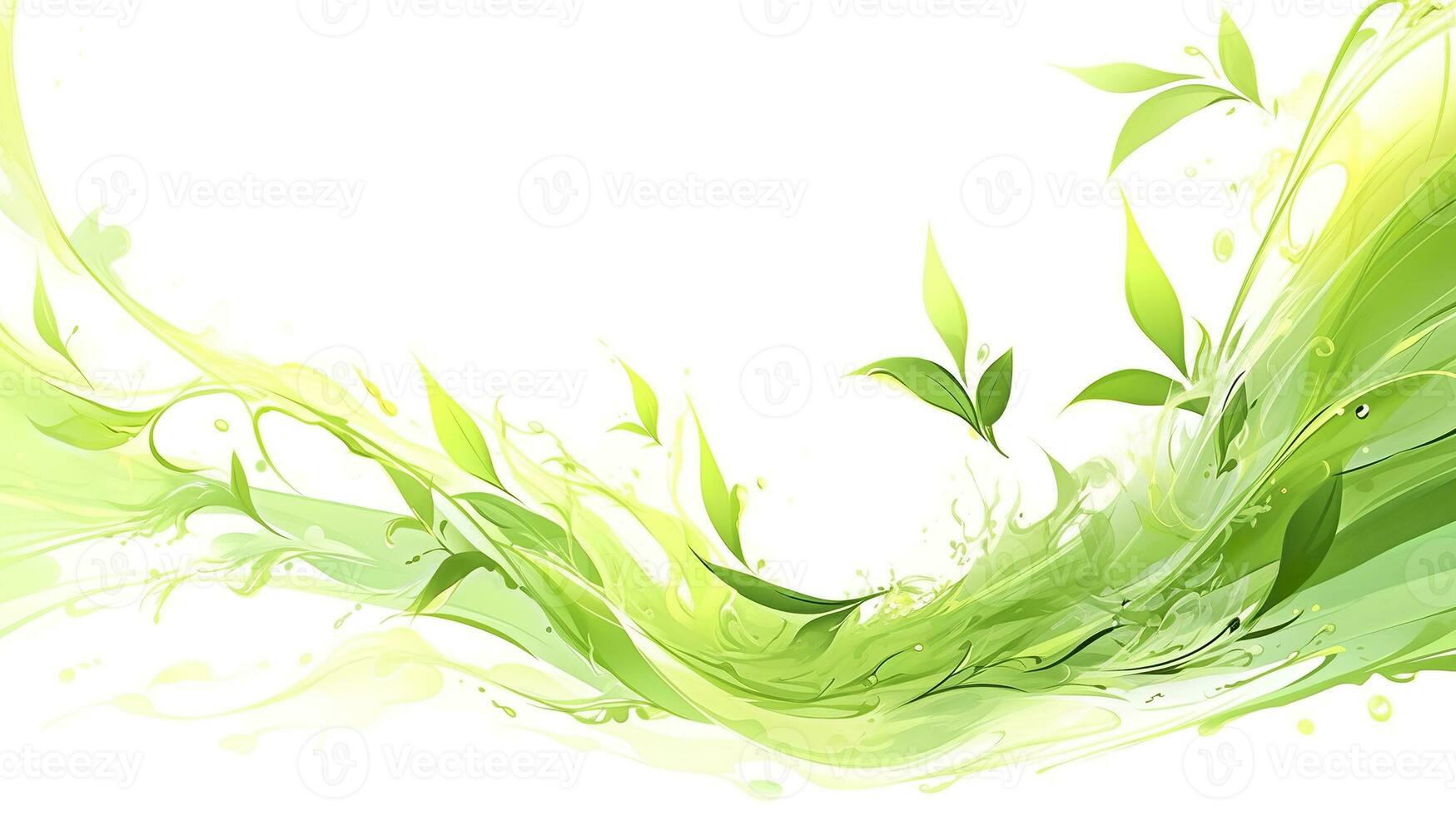 AI generated Green herbal tea wave splash with leaves flow. AI Generated photo