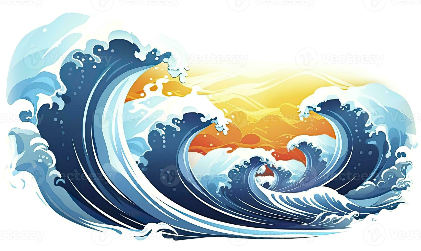 AI generated Ocean wave sun clouds, blue yellow abstract ocean wave. AI Generated. photo