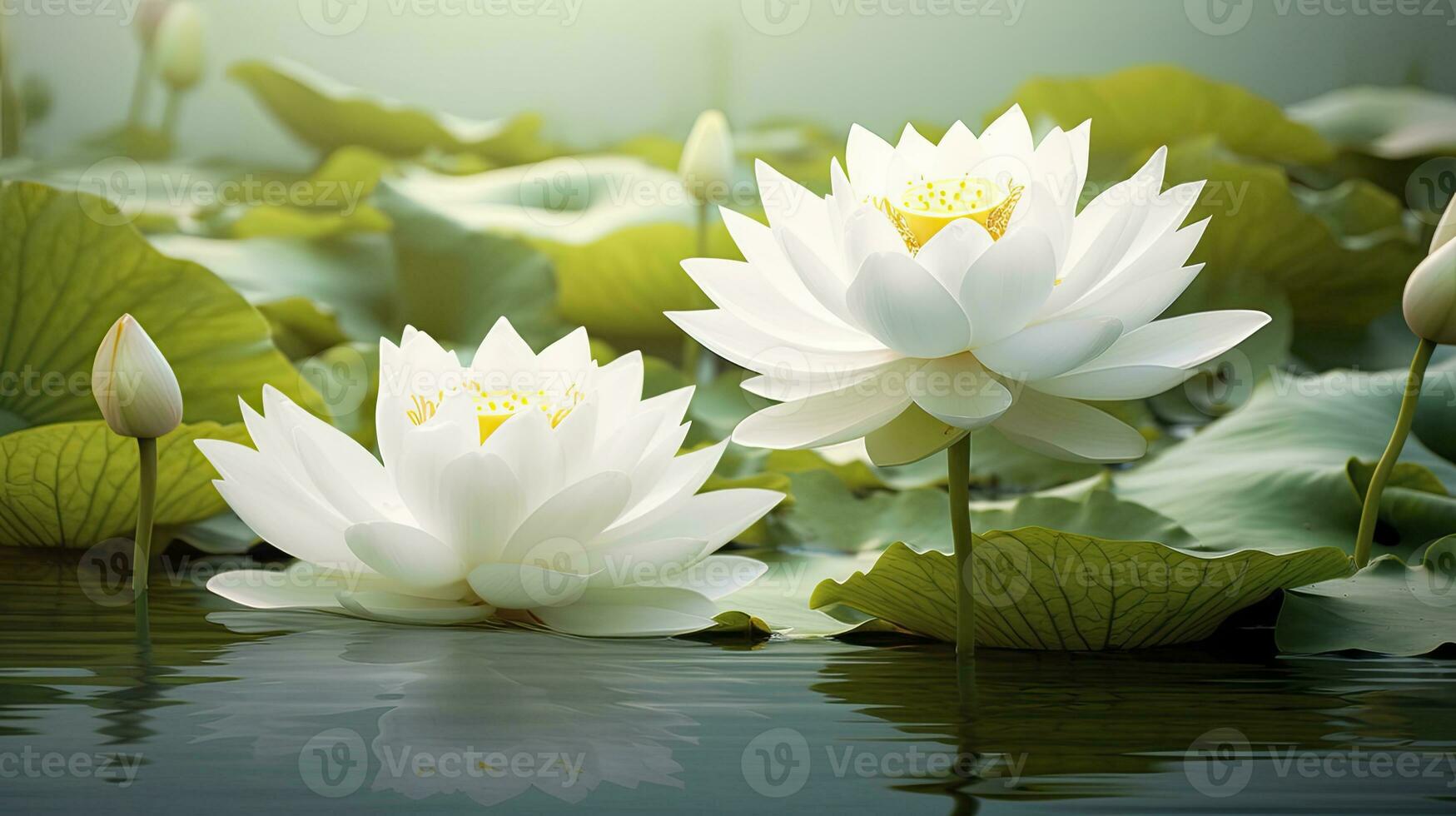 AI generated White Lotus Flower in water. AI Generated photo
