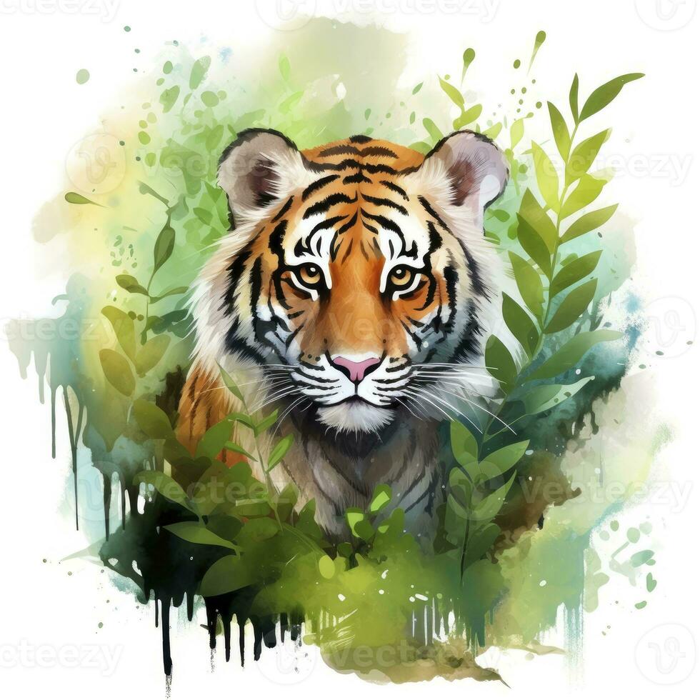 AI generated Watercolor Tiger for kids. AI Generated photo