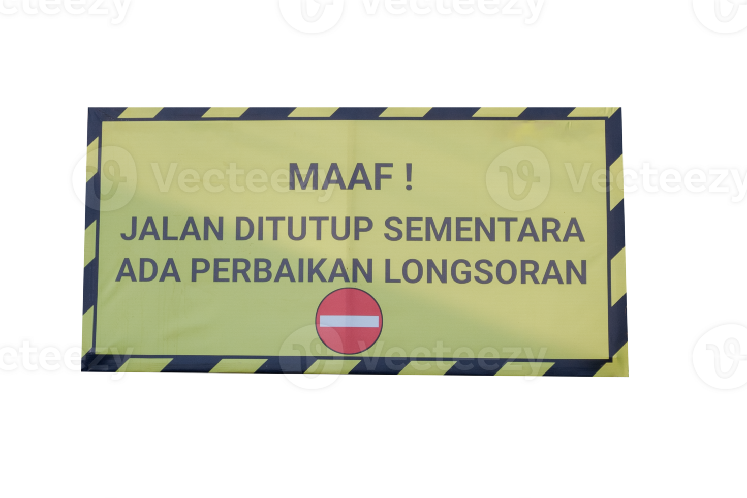 yellow warning board with the words MAAF JALAN DITUTUP SEMENTARA ADA PERBAIKAN LONGSORAN in English means SORRY THE ROAD IS CLOSED WHILE THERE IS AVALANCHE REPAIR png