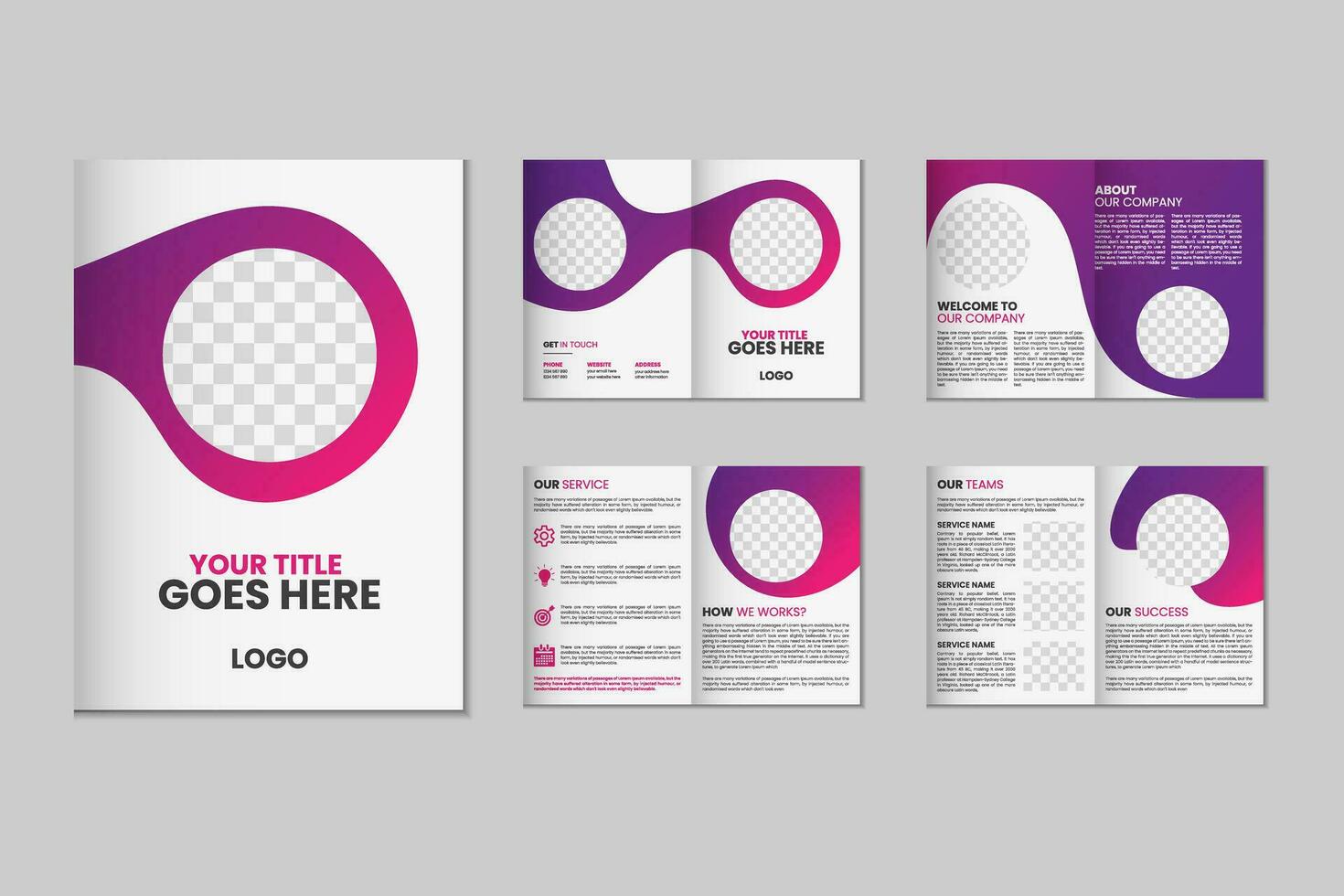 8 page a4 size brochure template design, corporate business flyer brochure, modern bi fold magazine brochure, annual report template design vector