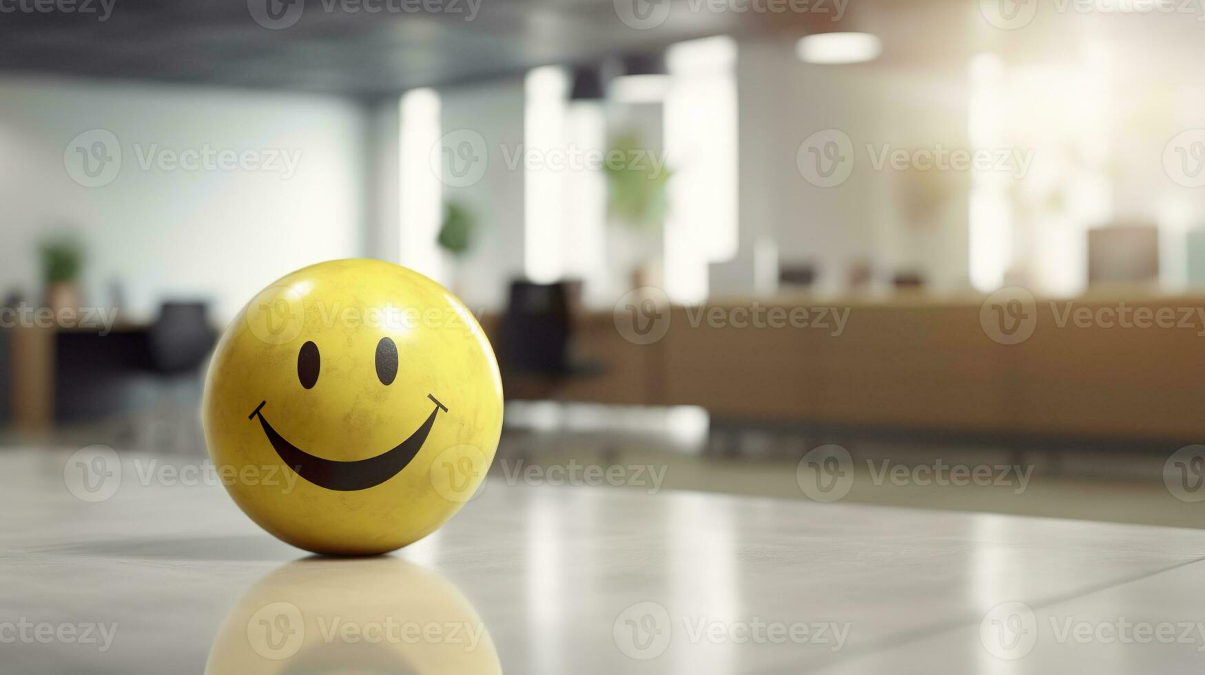 ai generado un amarillo sonriente pelota lata promover un positivo trabajo ambiente. generativo ai foto