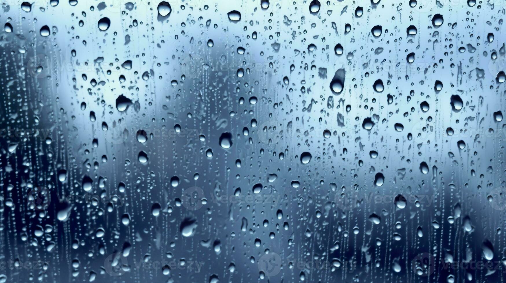 AI generated Raindrops on the window. Blue tone. Generative AI photo