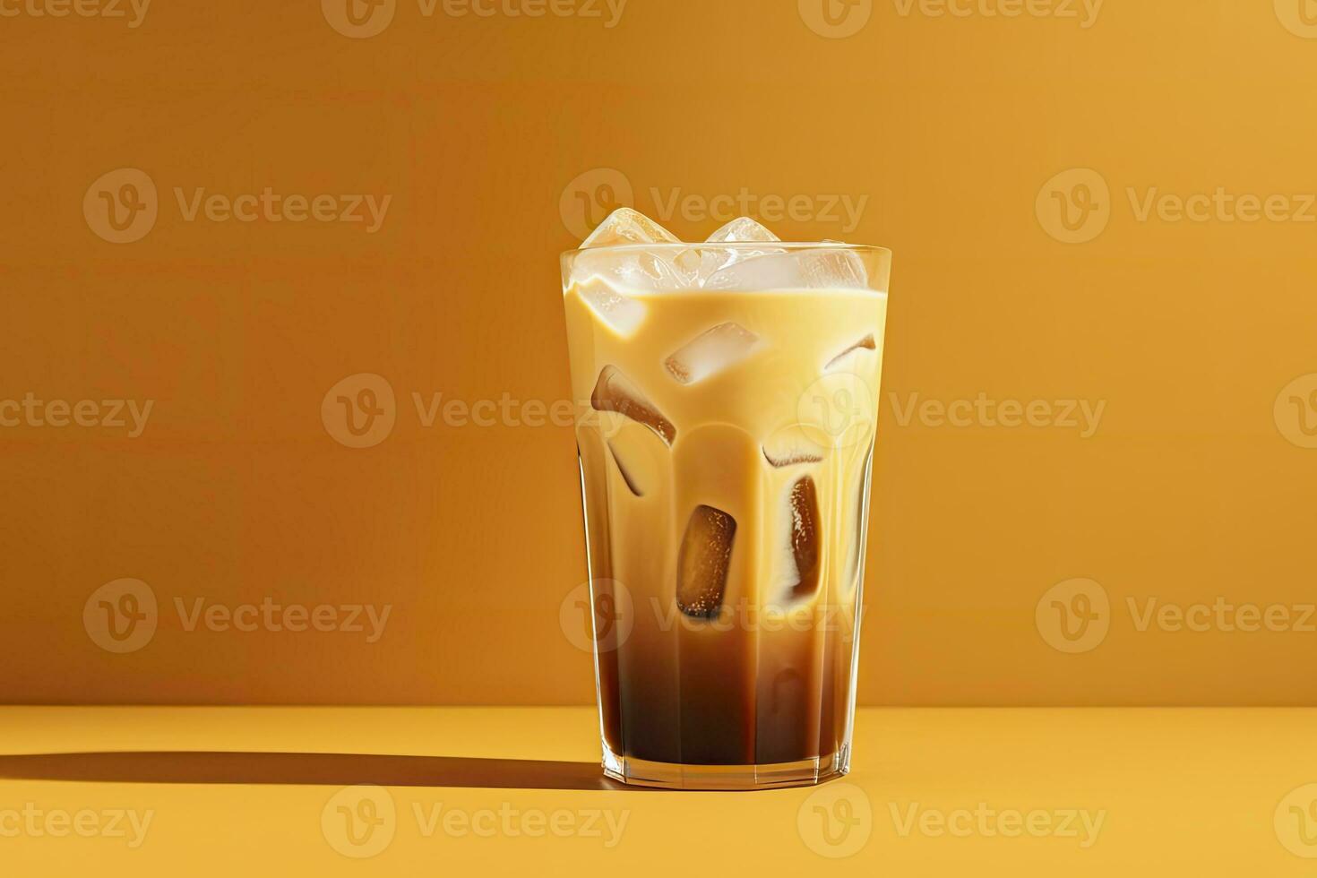 AI generated Iced Latte on yellow background. AI Generated photo