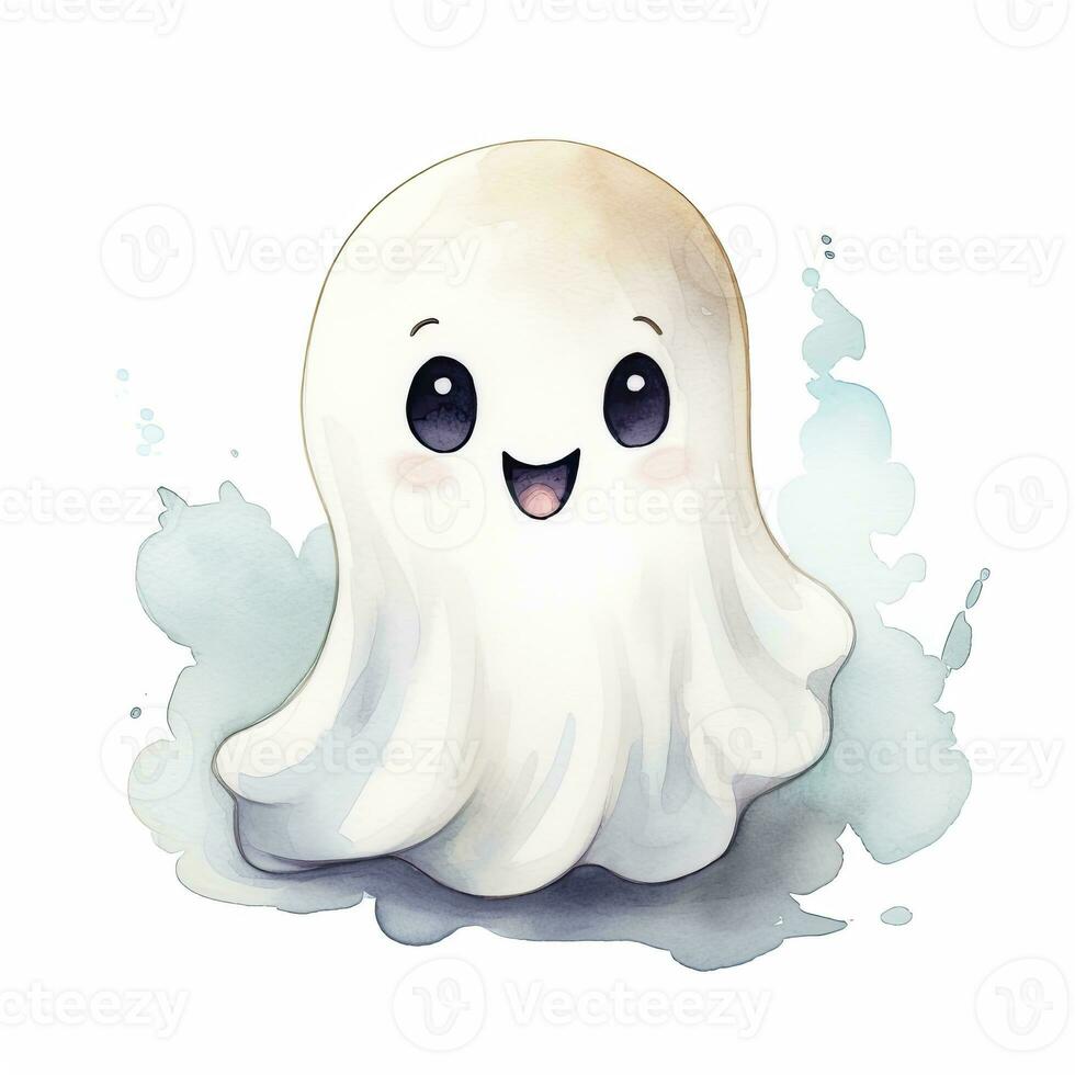 AI generated The watercolor cute ghost on white background. AI Generated photo