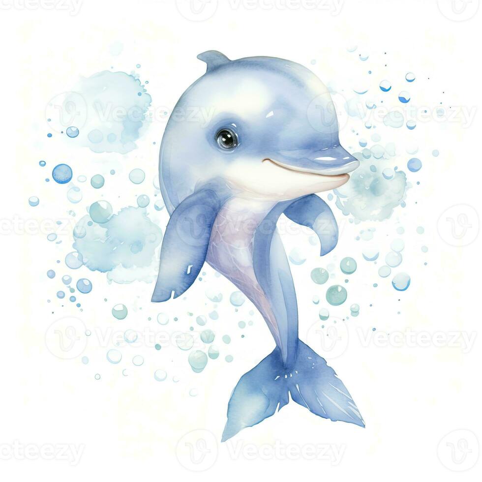 AI generated Watercolor fantasy Baby Dolphin clip art isolated white background. AI Generated photo