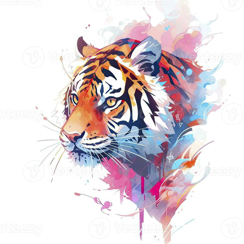 AI generated Watercolor tiger head on isolated with white background. AI Generated photo