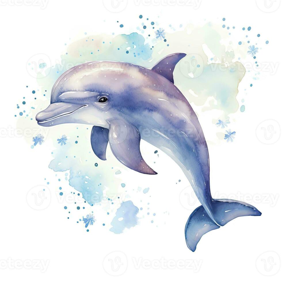 AI generated Watercolor fantasy Baby Dolphin clip art isolated white background. AI Generated photo