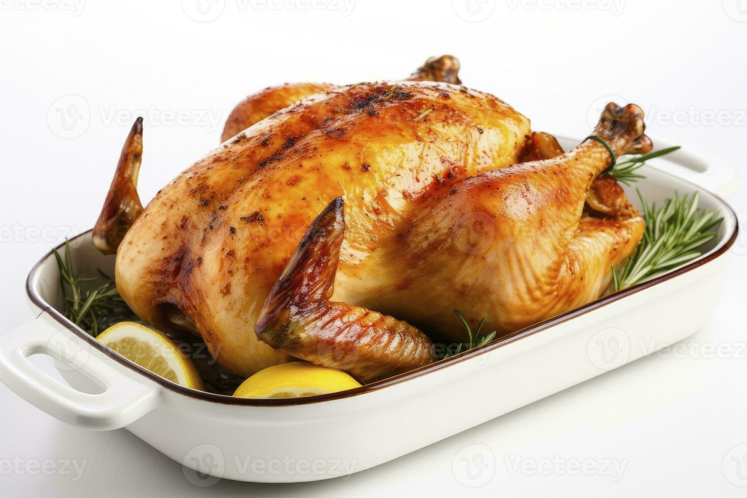 AI generated Roasted chicken on isolated white background. AI Generated photo